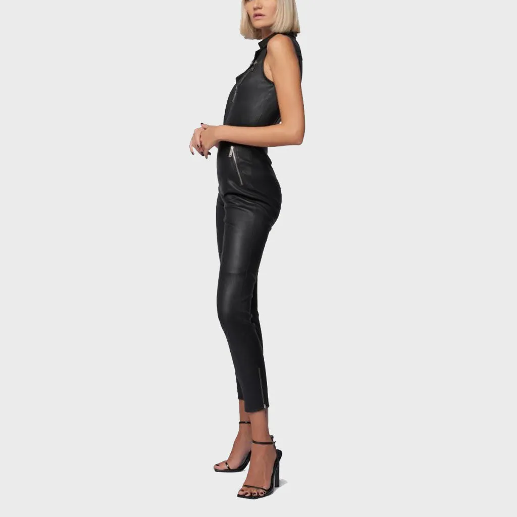 Stylish Black Leather Jumpsuit for Women