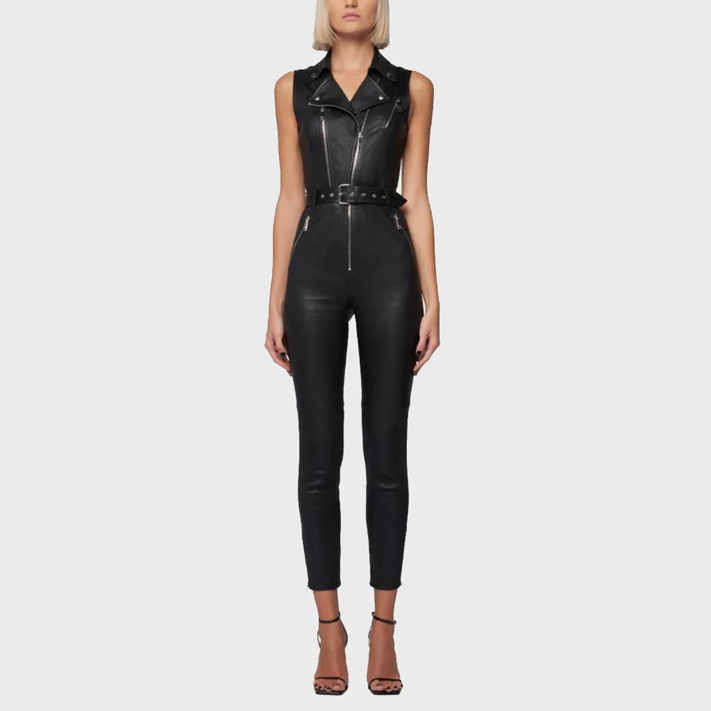 Stylish Black Leather Jumpsuit for Women