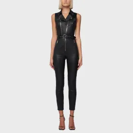 Stylish Black Leather Jumpsuit for Women