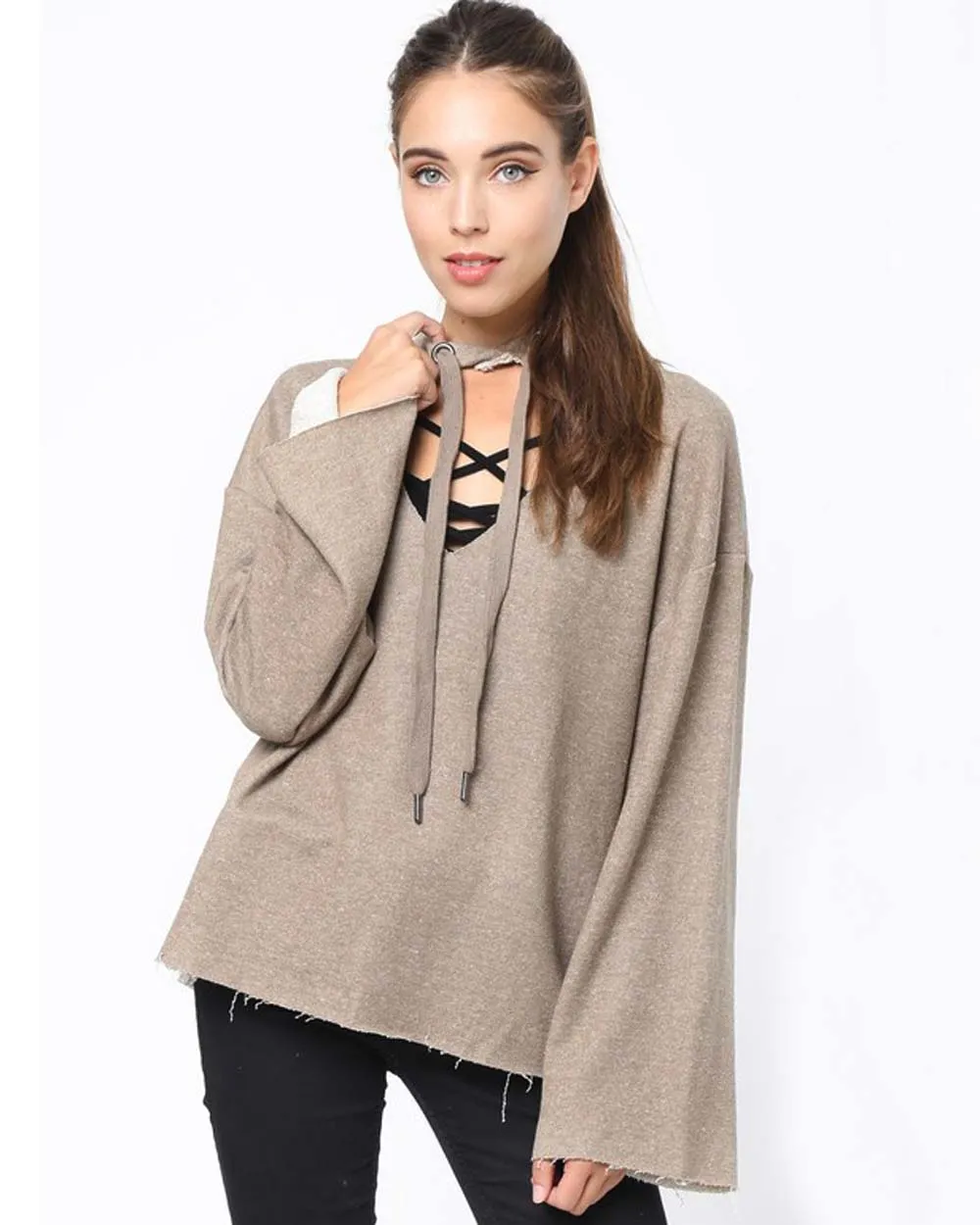 Sweet Tie Sweatshirt in Taupe