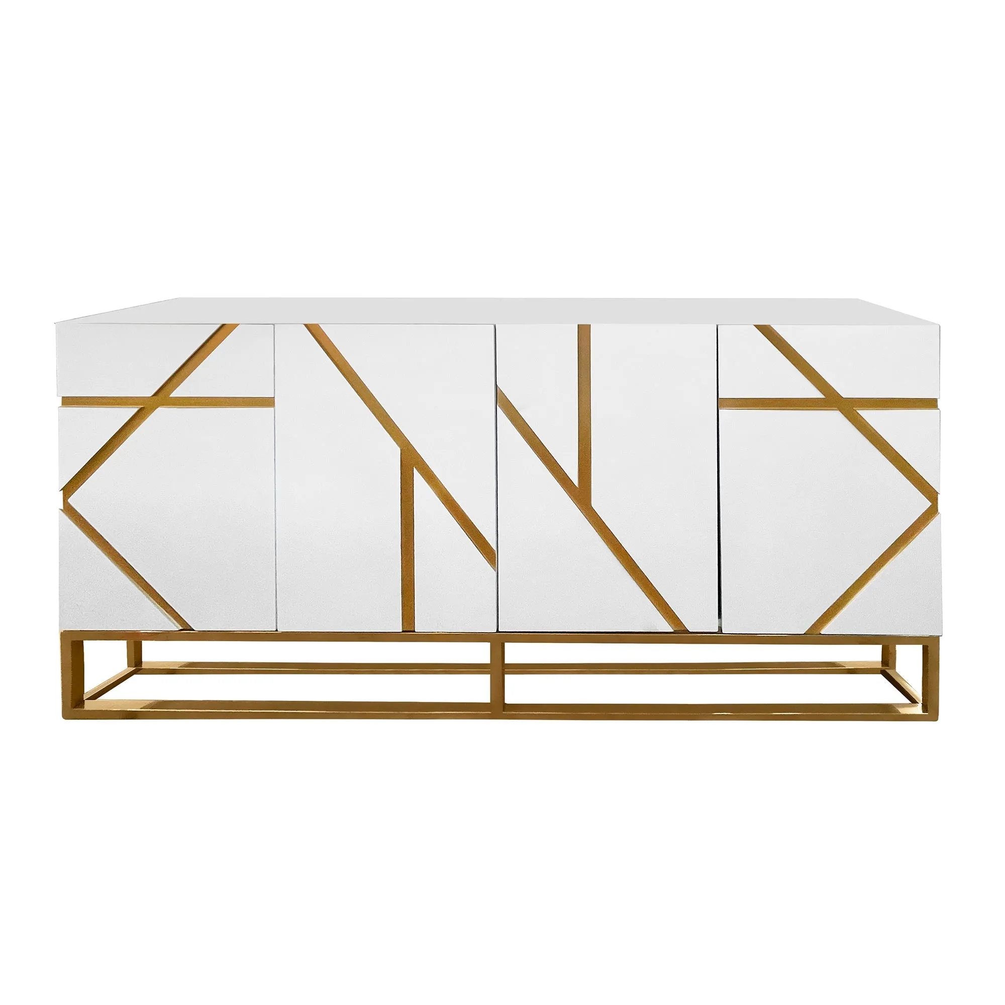 White Sideboard Buffet with Gold Geometric Accents - Glamorous Storage and Serving Solution