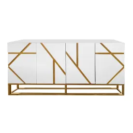 White Sideboard Buffet with Gold Geometric Accents - Glamorous Storage and Serving Solution