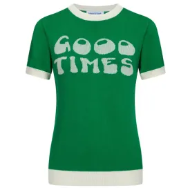 Women Knitted Good Times Short Sleeves Green Knitwear