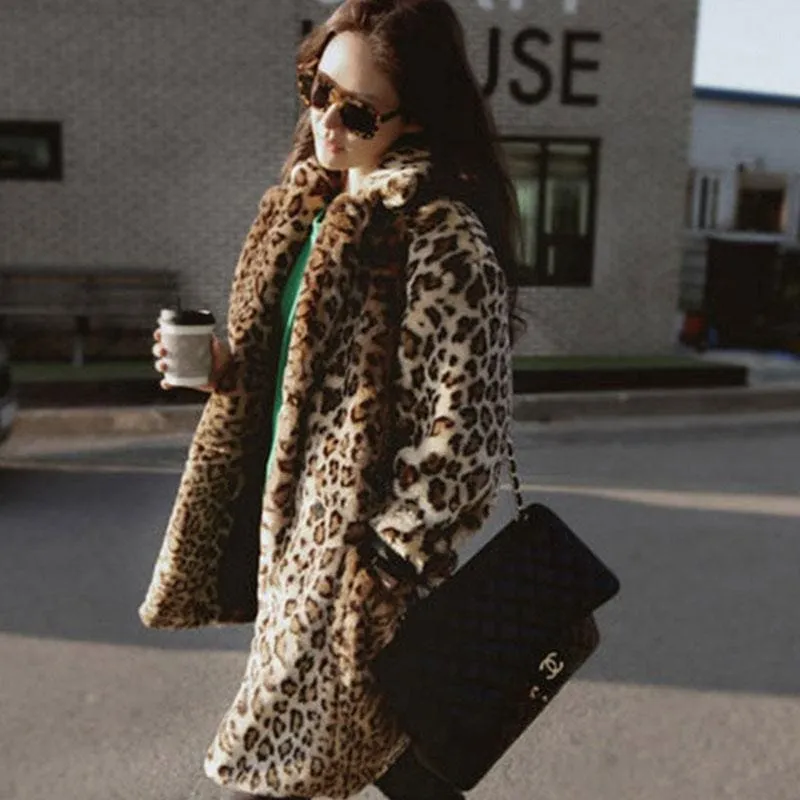 Women's Daily Fall & Winter Leopard Faux Fur Coat