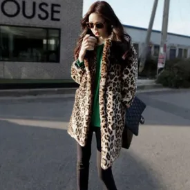 Women's Daily Fall & Winter Leopard Faux Fur Coat