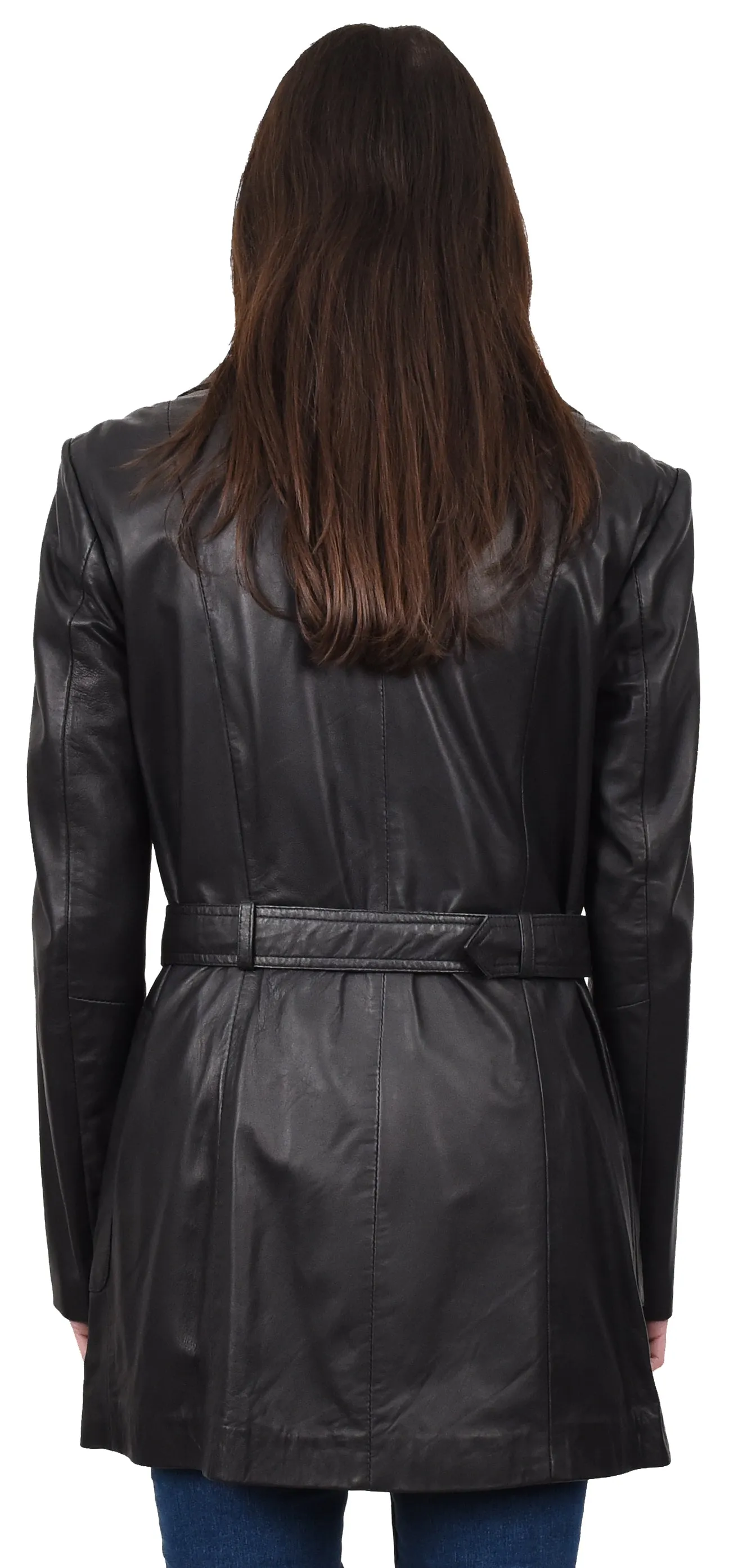 Women's Mid Length Winter Real Leather Coat Black Soulara